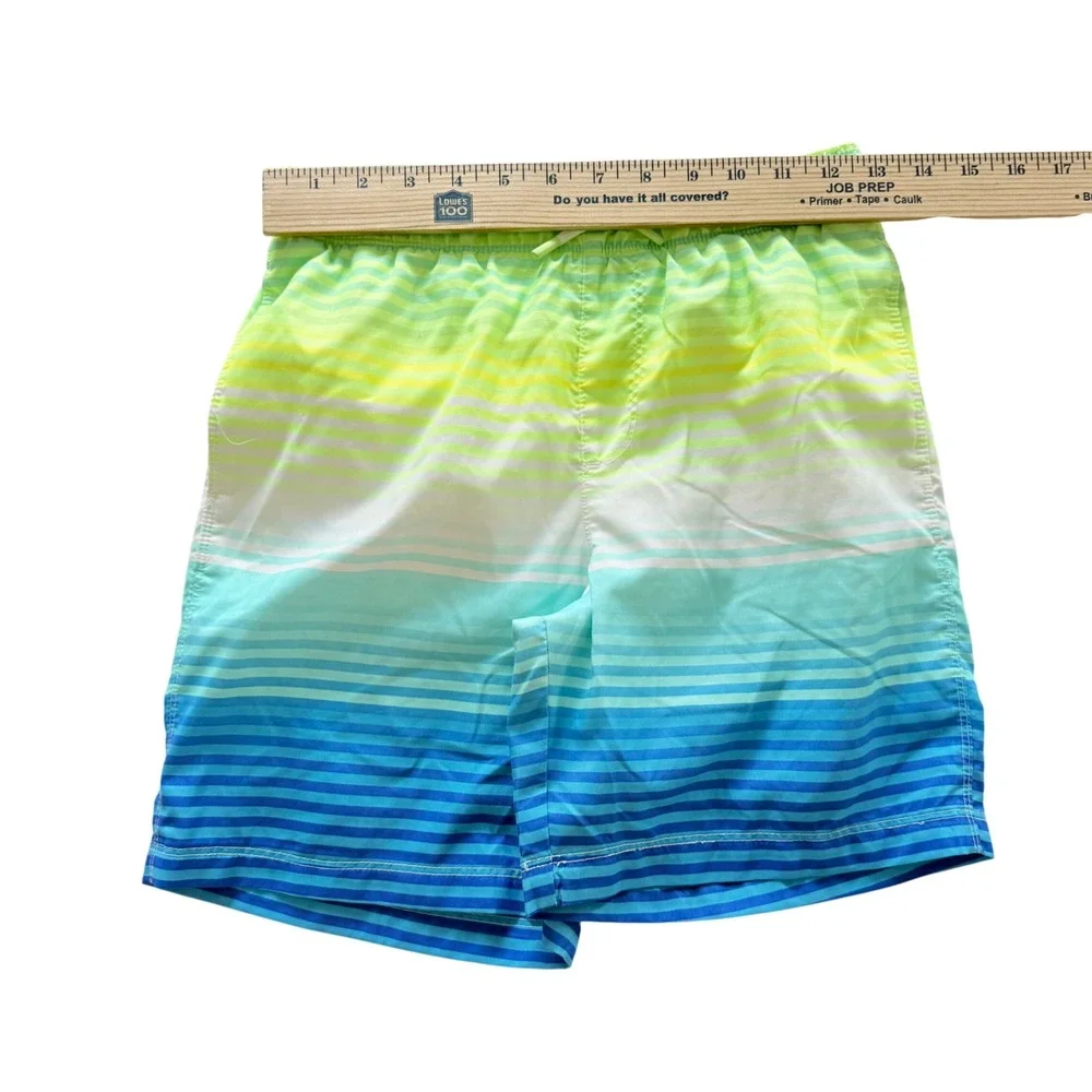 Cat & Jack Swim Trunks Boys XL 14 Blue Green Ombre Striped Board Shorts